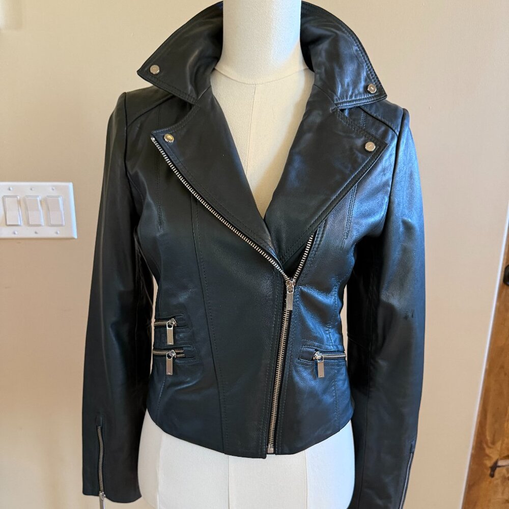 Karen Millen Dark Green Leather Jacket, size 4
